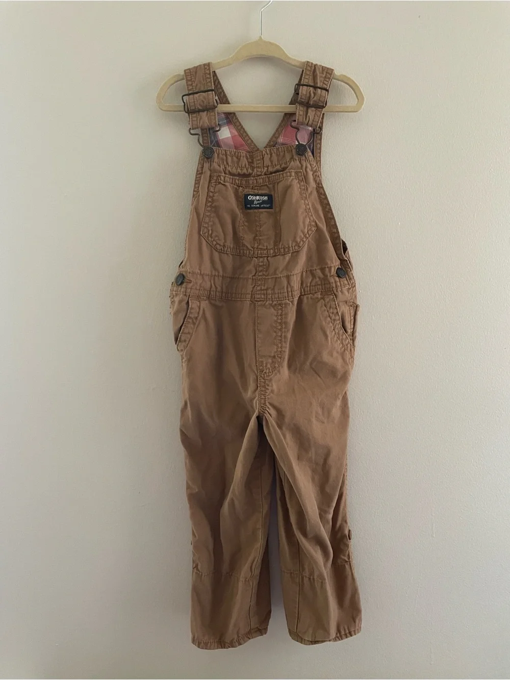 Toddler Boys 4T OshKosh B’gosh Khaki Flannel Overalls